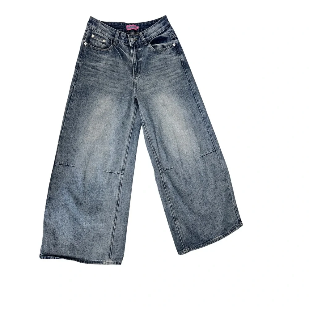 Edikted Women's Skater Girl Jeans XS Blue Wash Baggy Wide Leg Denim